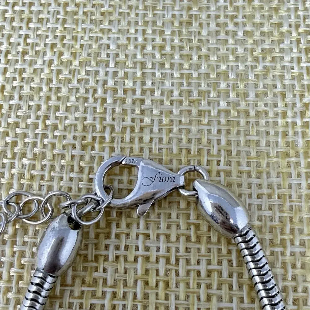 Sterling Silver Fiora Italy Love Charm Bracelet Black White Rhinestone 7 inch